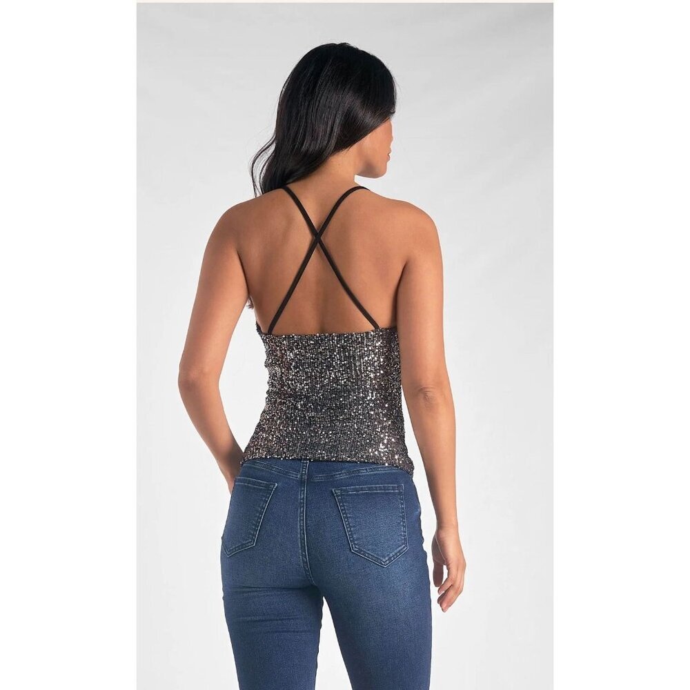 NWT Elan Sequin Silver Tank Top Women's Size Medium $69 [jb] - Picture 3 of 7